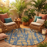 8' Gold And Copper Round Abstract Washable Indoor Outdoor Area Rug