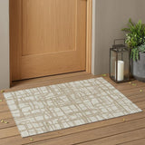 3' X 5' Ivory And Beige Abstract Washable Indoor Outdoor Area Rug