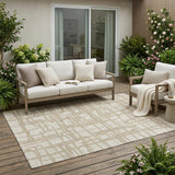 5' X 8' Ivory And Beige Abstract Washable Indoor Outdoor Area Rug