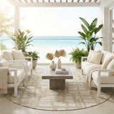 8' Ivory And Beige Round Abstract Washable Indoor Outdoor Area Rug