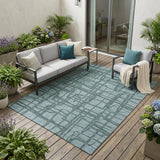 5' X 8' Teal Blue And Sky Blue Abstract Washable Indoor Outdoor Area Rug