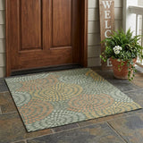 3' X 5' Green And Copper Geometric Washable Indoor Outdoor Area Rug