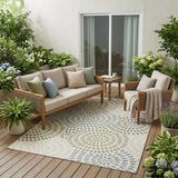 5' X 8' Ivory And Sage Geometric Washable Indoor Outdoor Area Rug