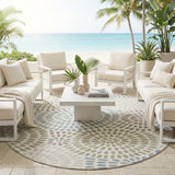 8' Ivory And Sage Round Geometric Washable Indoor Outdoor Area Rug