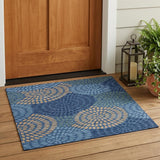 3' X 5' Navy Blue And Blue Geometric Washable Indoor Outdoor Area Rug