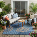 5' X 8' Navy Blue And Blue Geometric Washable Indoor Outdoor Area Rug