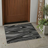 3' X 5' Black And Charcoal Abstract Washable Indoor Outdoor Area Rug