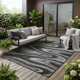 5' X 8' Black And Charcoal Abstract Washable Indoor Outdoor Area Rug