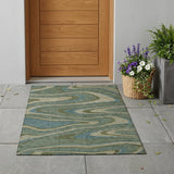 3' X 5' Green And Sage Abstract Washable Indoor Outdoor Area Rug