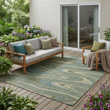5' X 8' Green And Sage Abstract Washable Indoor Outdoor Area Rug