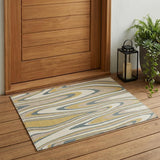 3' X 5' Ivory And Gold Abstract Washable Indoor Outdoor Area Rug
