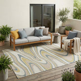 5' X 8' Ivory And Gold Abstract Washable Indoor Outdoor Area Rug