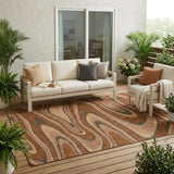 5' X 8' Orange And Copper Abstract Washable Indoor Outdoor Area Rug