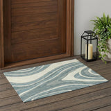3' X 5' Teal Blue And Ivory Abstract Washable Indoor Outdoor Area Rug