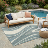 5' X 8' Teal Blue And Ivory Abstract Washable Indoor Outdoor Area Rug