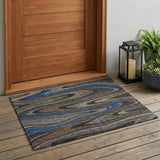3' X 5' Black And Navy Blue Abstract Washable Indoor Outdoor Area Rug
