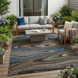 5' X 8' Black And Navy Blue Abstract Washable Indoor Outdoor Area Rug