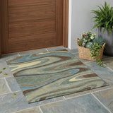 3' X 5' Green And Sage Abstract Washable Indoor Outdoor Area Rug