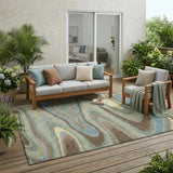 5' X 8' Green And Sage Abstract Washable Indoor Outdoor Area Rug