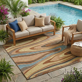 5' X 8' Gold And Copper Abstract Washable Indoor Outdoor Area Rug