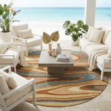 8' Gold And Copper Round Abstract Washable Indoor Outdoor Area Rug