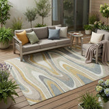 5' X 8' Ivory And Beige Abstract Washable Indoor Outdoor Area Rug