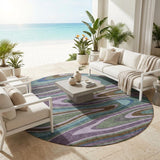 8' Purple And Plum Round Abstract Washable Indoor Outdoor Area Rug