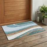 3' X 5' Teal Blue And Turquoise Abstract Washable Indoor Outdoor Area Rug
