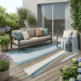 5' X 8' Teal Blue And Turquoise Abstract Washable Indoor Outdoor Area Rug
