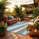 8' Teal Blue And Turquoise Round Abstract Washable Indoor Outdoor Area Rug