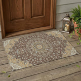 3' X 5' Chocolate And Copper Floral Medallion Washable Indoor Outdoor Area Rug