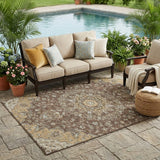 5' X 8' Chocolate And Copper Floral Medallion Washable Indoor Outdoor Area Rug