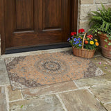 3' X 5' Copper And Chocolate Floral Medallion Washable Indoor Outdoor Area Rug