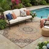 5' X 8' Copper And Chocolate Floral Medallion Washable Indoor Outdoor Area Rug
