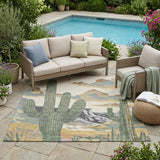 5' X 8' Beige And Green Trees Washable Indoor Outdoor Area Rug