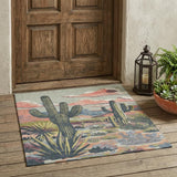 3' X 5' Green And Coral Trees Washable Indoor Outdoor Area Rug