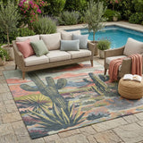 5' X 8' Green And Coral Trees Washable Indoor Outdoor Area Rug