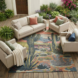 8' X 10' Green And Coral Trees Washable Indoor Outdoor Area Rug