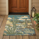 3' X 5' Teal Blue And Gold Trees Washable Indoor Outdoor Area Rug