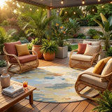 8' Ivory And Beige Round Abstract Washable Indoor Outdoor Area Rug