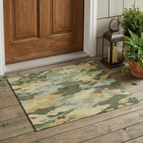 3' X 5' Olive Green And Green Abstract Washable Indoor Outdoor Area Rug