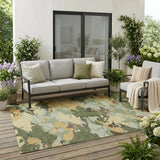 5' X 8' Olive Green And Green Abstract Washable Indoor Outdoor Area Rug