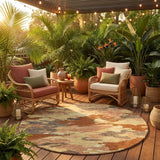 8' Orange And Copper Round Abstract Washable Indoor Outdoor Area Rug