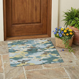 3' X 5' Teal Blue And Ivory Abstract Washable Indoor Outdoor Area Rug