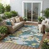 5' X 8' Teal Blue And Ivory Abstract Washable Indoor Outdoor Area Rug