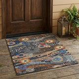 3' X 5' Black And Charcoal Floral Washable Indoor Outdoor Area Rug