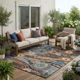 5' X 8' Black And Charcoal Floral Washable Indoor Outdoor Area Rug