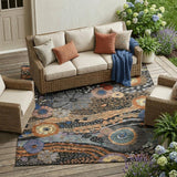 8' X 10' Black And Charcoal Floral Washable Indoor Outdoor Area Rug
