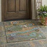3' X 5' Green And Olive Green Floral Washable Indoor Outdoor Area Rug