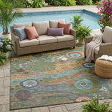 5' X 8' Green And Olive Green Floral Washable Indoor Outdoor Area Rug